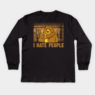 I Hate People - Bear Drink Coffee - Bear Coffe Lover T-shirt Kids Long Sleeve T-Shirt